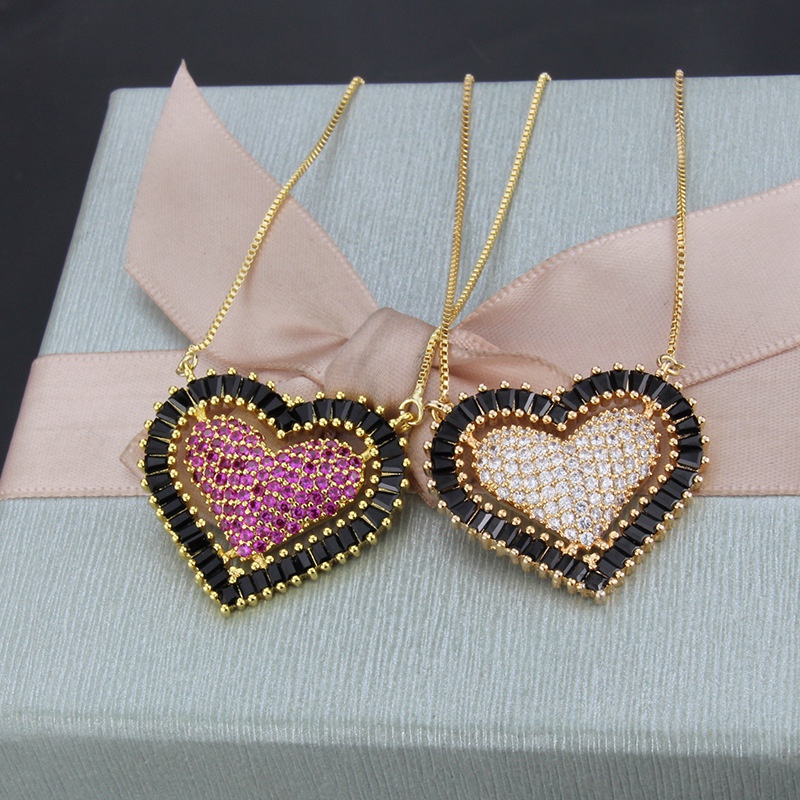 simple color zirconium heartshaped copper hollow necklace pendant