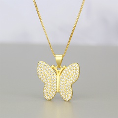 simple full diamond butterfly zirconium copper pendant necklace