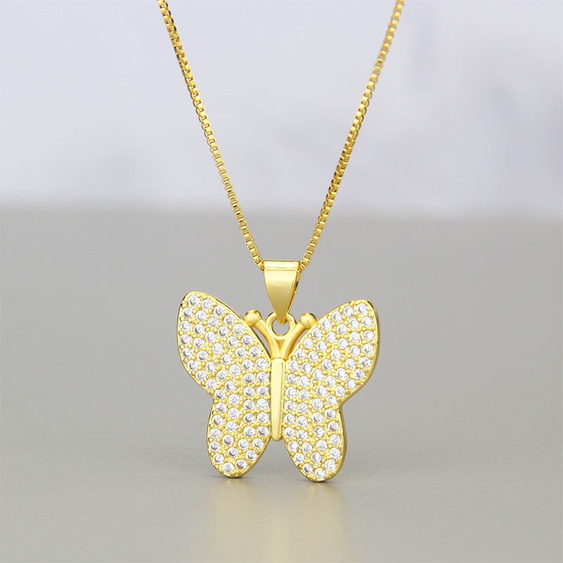 simple full diamond butterfly zirconium copper pendant necklace
