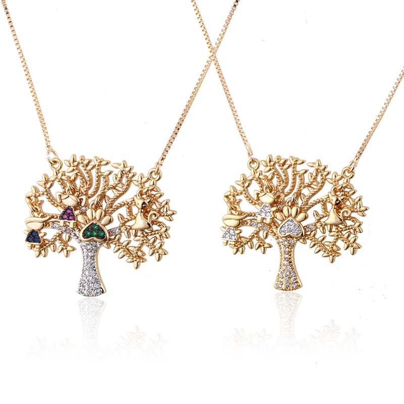 simple twocolor diamond treeshaped copper pendant necklace