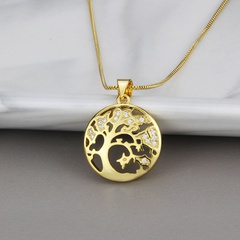 fashion simple tree inlaid zirconium copper pendant necklace