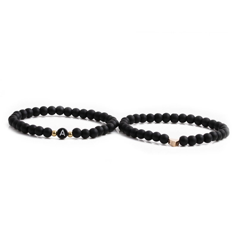 fashion black frosted stone English letters heart bracelet set