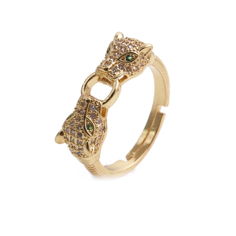 simple copper zircon panther head opening adjustable ring