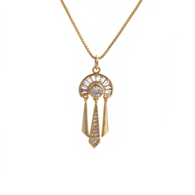 fashion copper plated zircon fanshaped tassel necklace