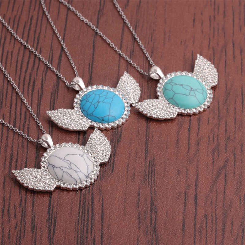 simple diamondstudded turquoise pendant necklace