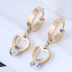fashion titanium steel peach heart zircon earrings