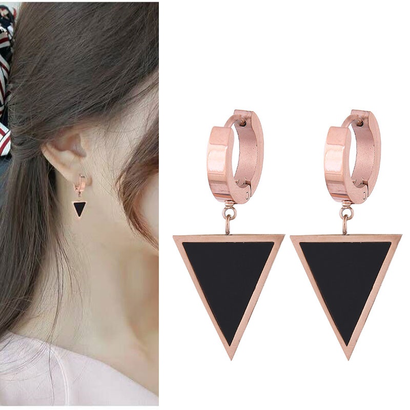 Fashion Titanium Steel Black Triangle Stud Earrings