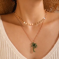 fashion disc tassel coconut tree pendant multi-layer necklace