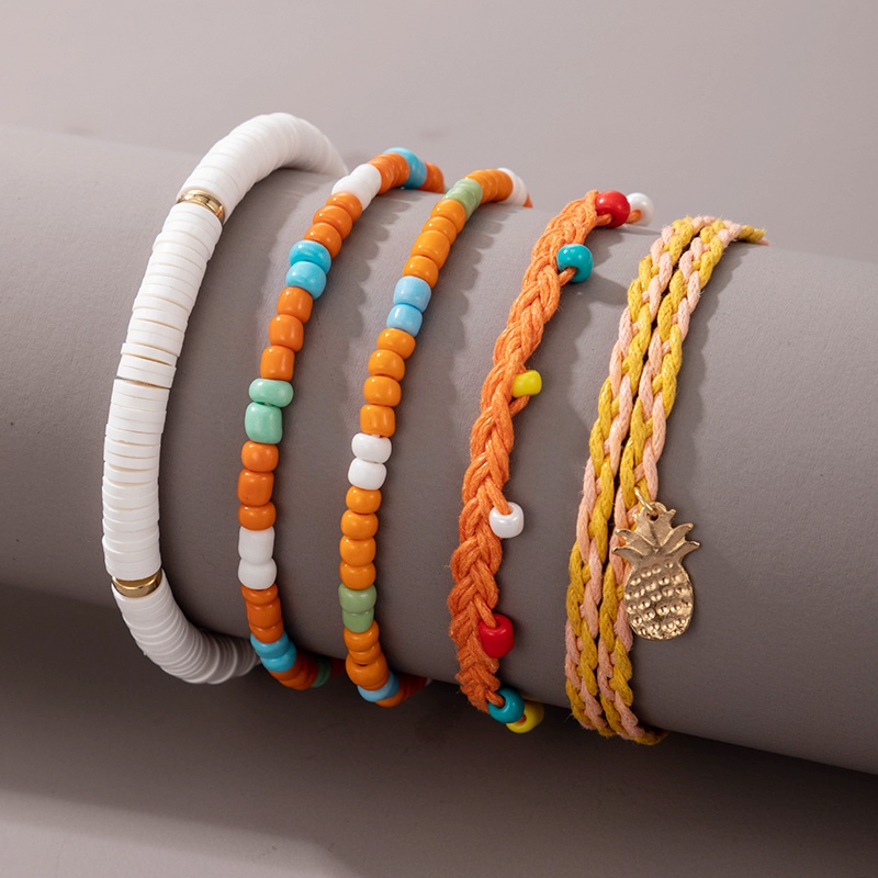 Bohemian contrasting color string beads pineapple bracelet 5piece set