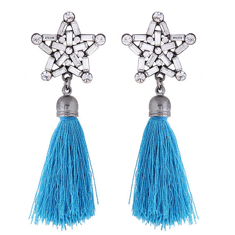 fashion metal bright fivepointed star tassel earrings
