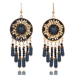 retro court style beads tassel turquoise alloy earrings wholesale