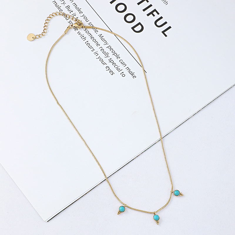 simple water drop beanie turquoise stainless steel necklace