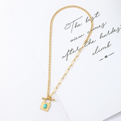 fashion simple OT buckle turquoise pendant stainless steel necklace