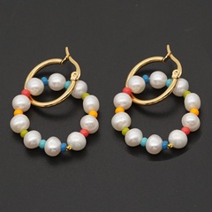 Simple Freshwater Baroque Pearl Rainbow Rice Beads Stainless Steel Earrings
