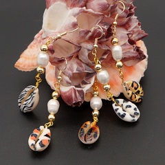 Fashion Leopard Shell Pendant Stainless Steel Pearl Earrings