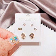 Korean asymmetric star square zircon earrings set