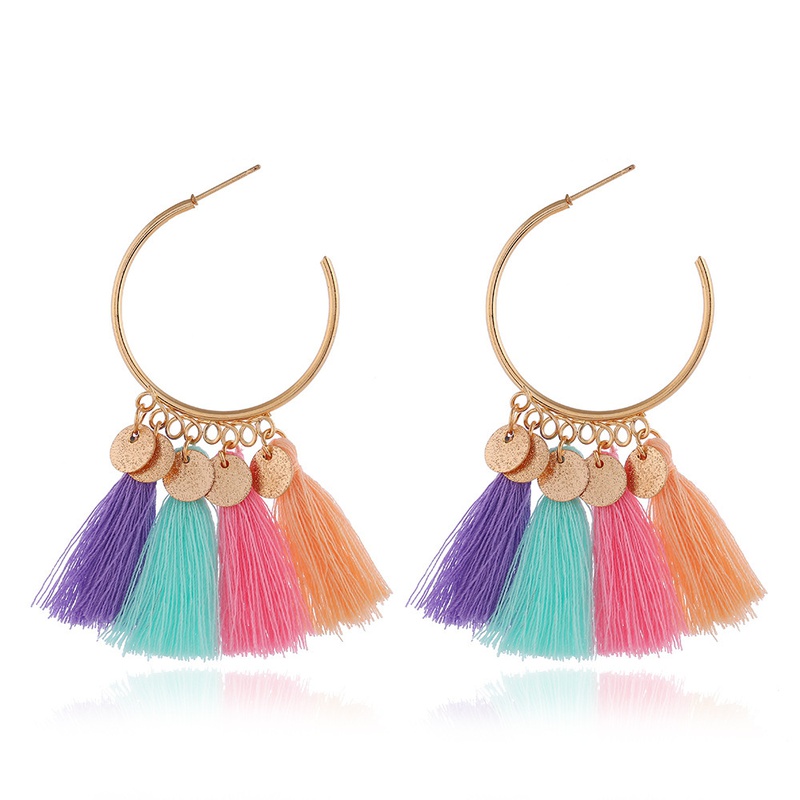 bohemian ethnic style sequins long tassel earrings