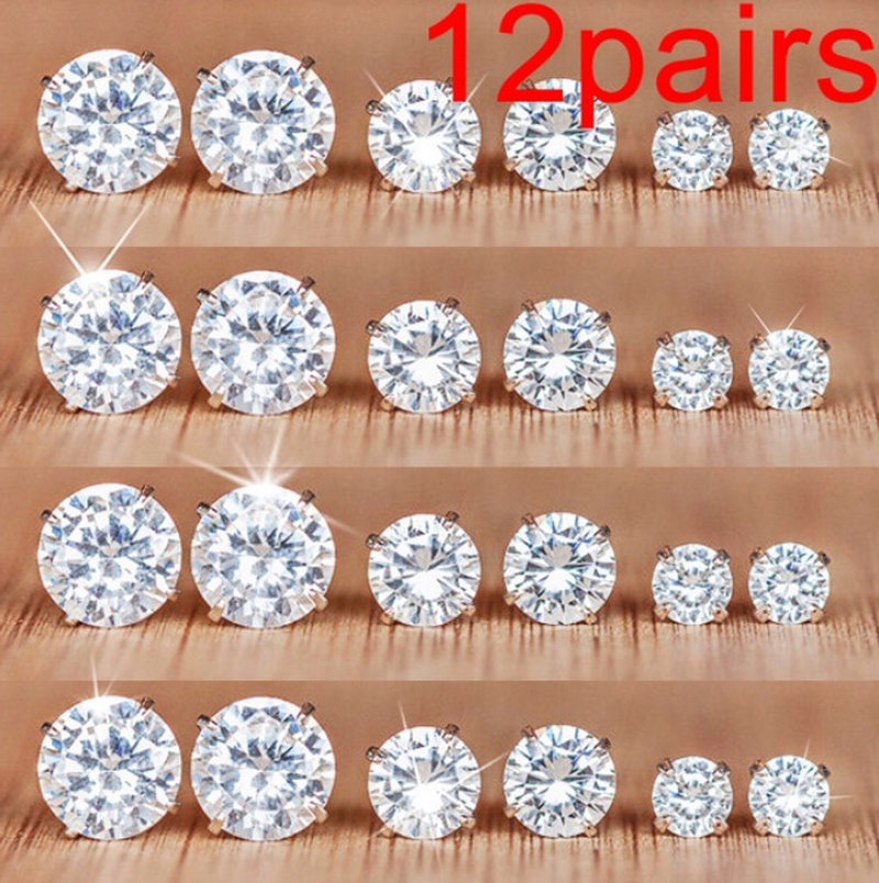 simple 12 pairs of zircon earrings set