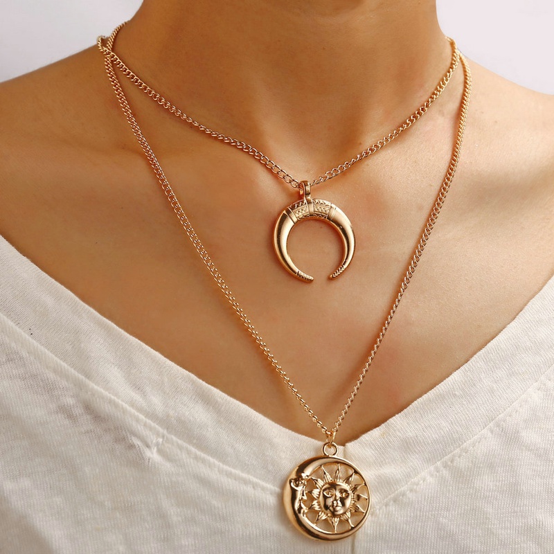 Simple Fashion Retro Crescent Pendant Moon Sun Necklace