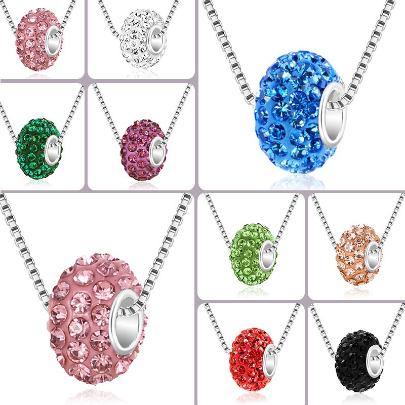 Fashion Full Rhinestone Big Hole Bead Diamond Ball Pendant Necklace