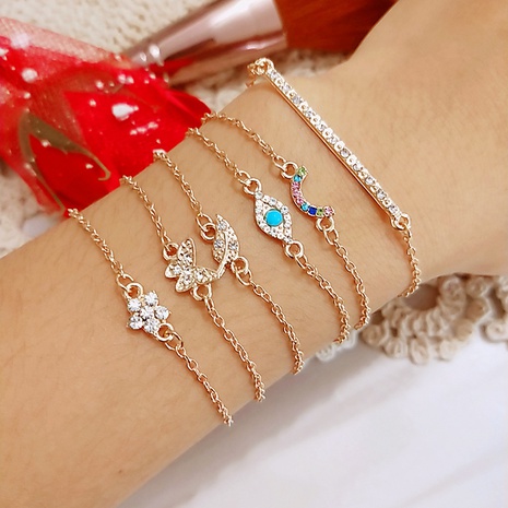 simple butterfly diamond leaf eye flower turquoise bracelet six-piece set's discount tags