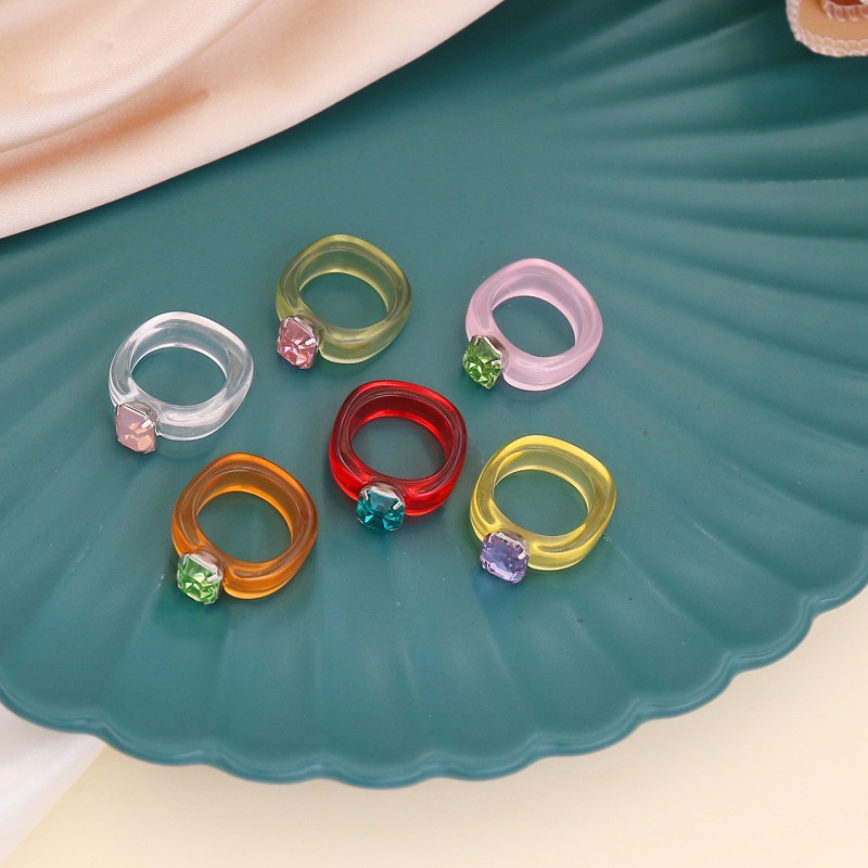 fashion geometric square diamond acrylic ring