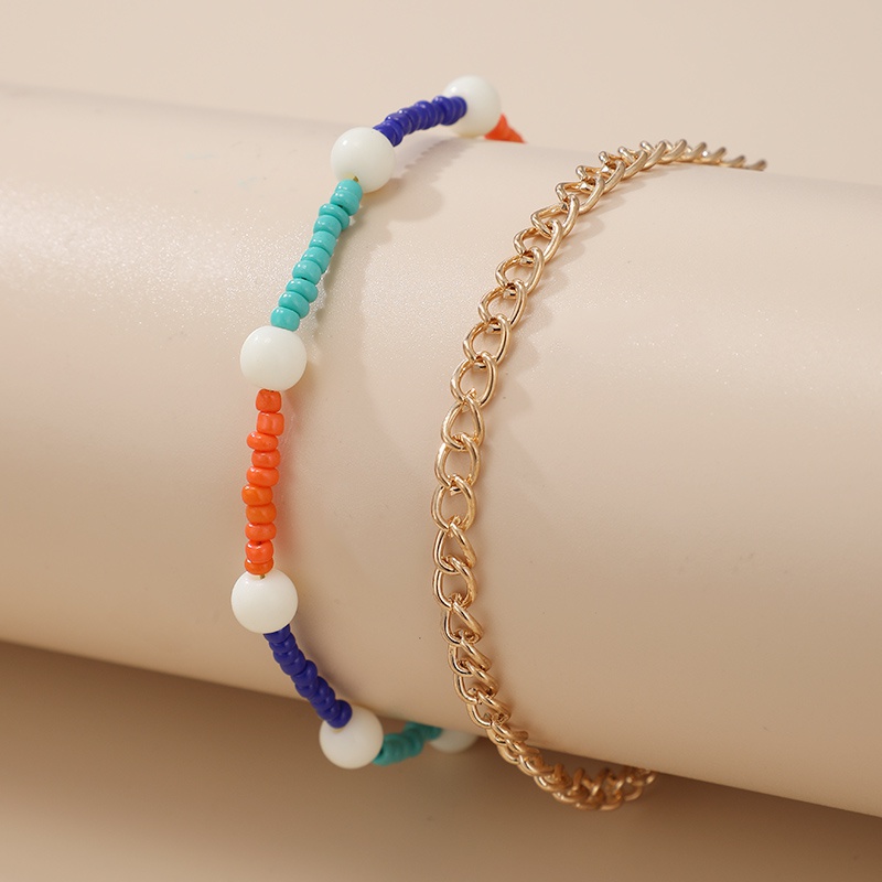 Bohemian hit color rice bead bracelet 2 piece set