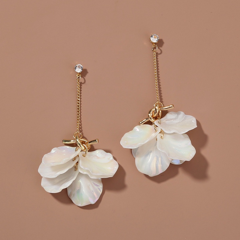 Korean popular knotted colorful pearl white petal earrings