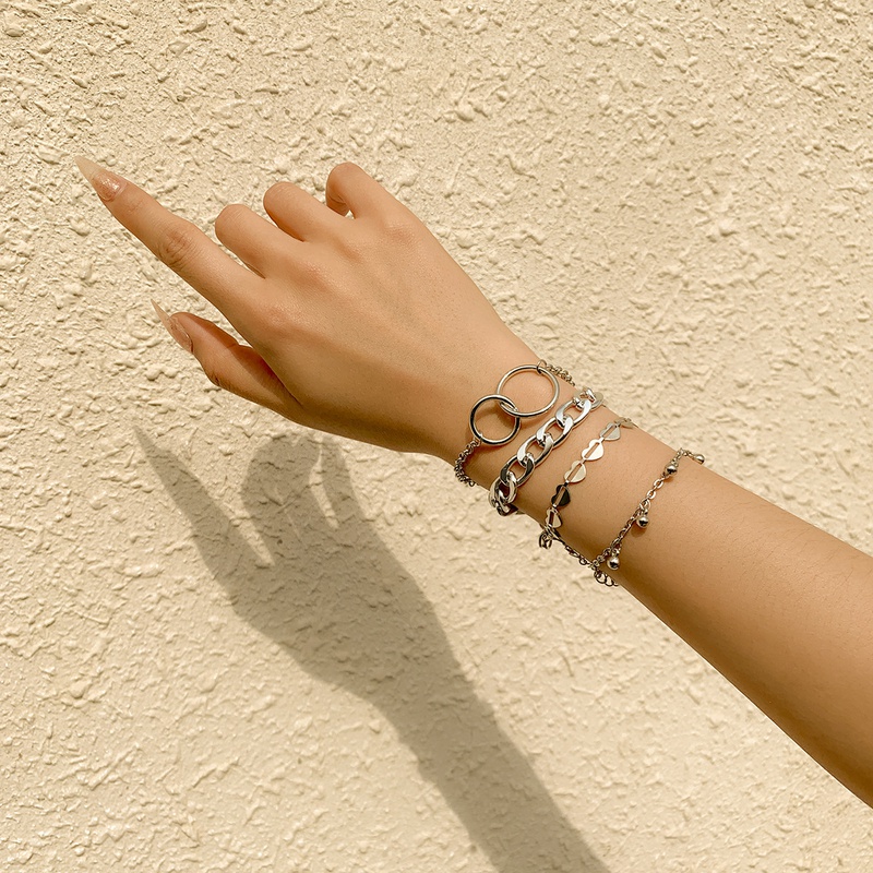fashion geometric peach heart metal chain bracelet set