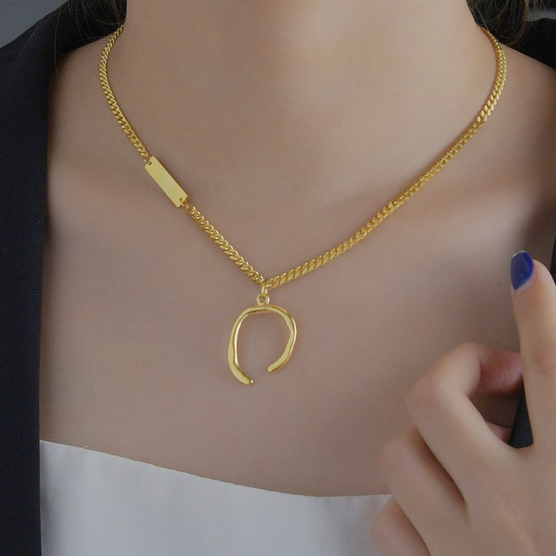 Korean simple geometric semicircle 18K gold titanium steel necklace