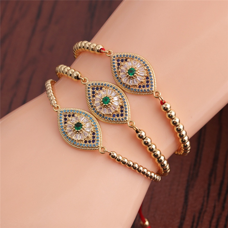 simple green zirconium devils eye copper bracelet