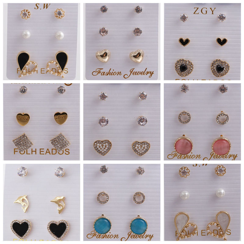 Fashion pearl alloy love earrings set