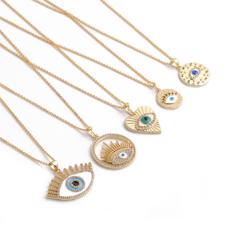 fashion devils eye heart pendant copper microinlaid zircon necklace