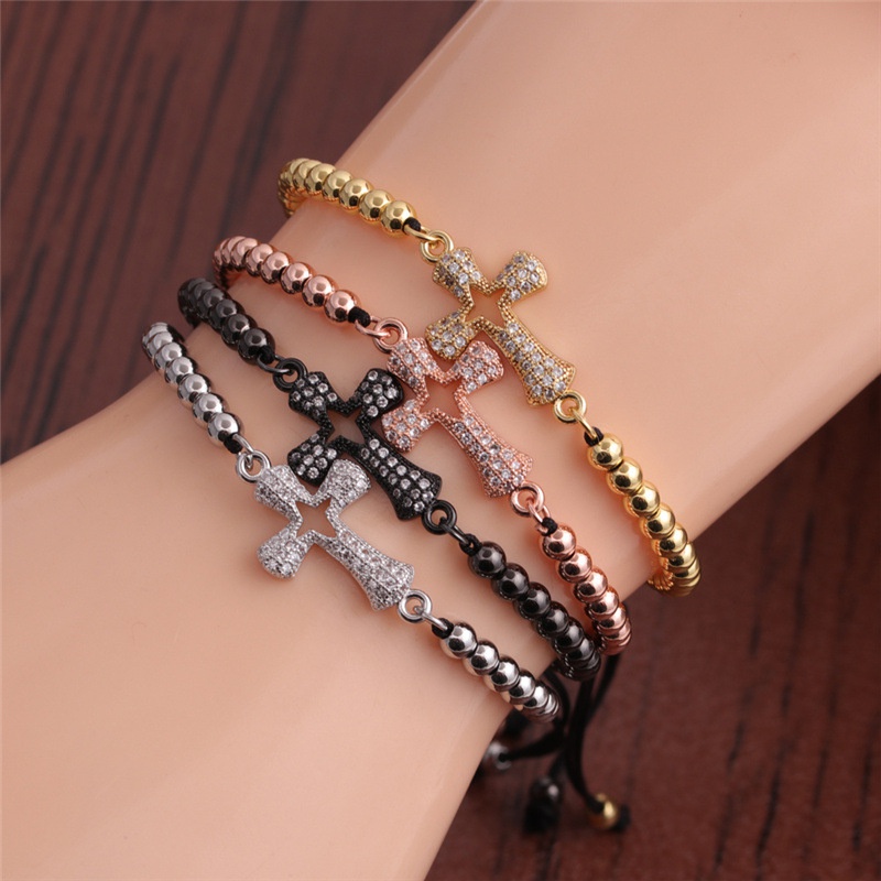 Fashion copper microinlaid zircon cross couple bracelet