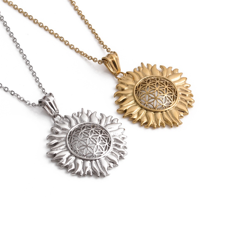fashion simple sun flower pendant stainless steel necklace