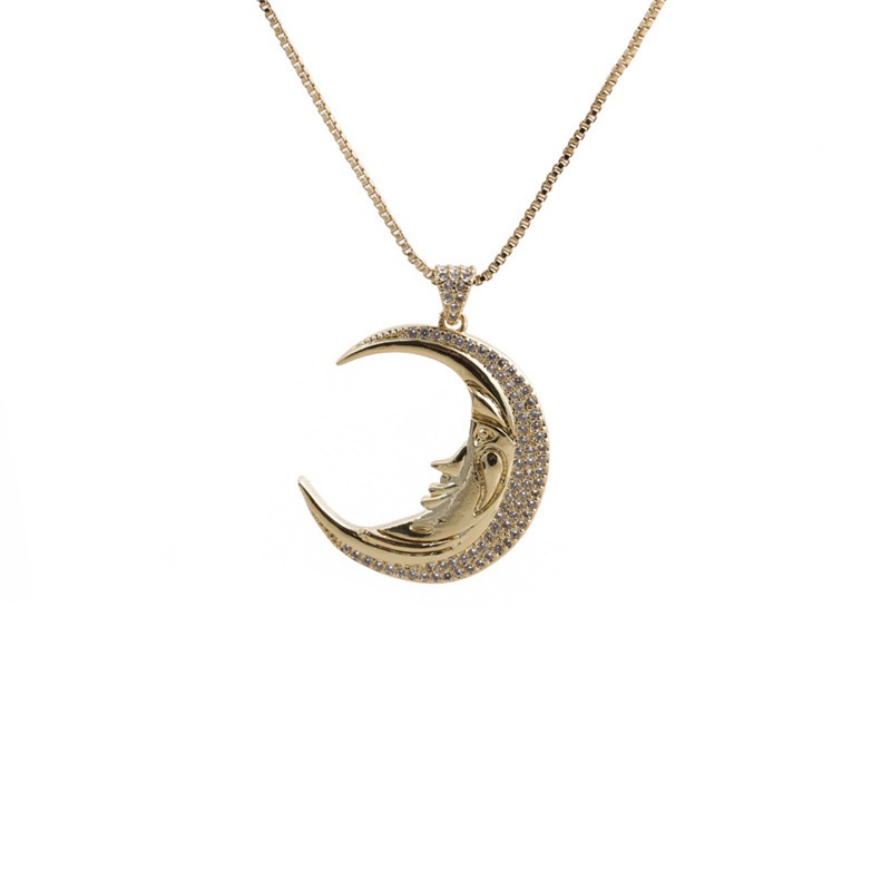 fashion simple moon star pendant gold microinlaid zircon necklace