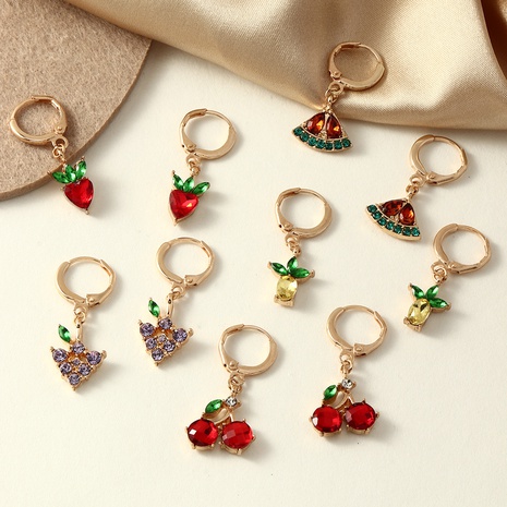 Korean style diamond-studded grape fruit earrings's discount tags