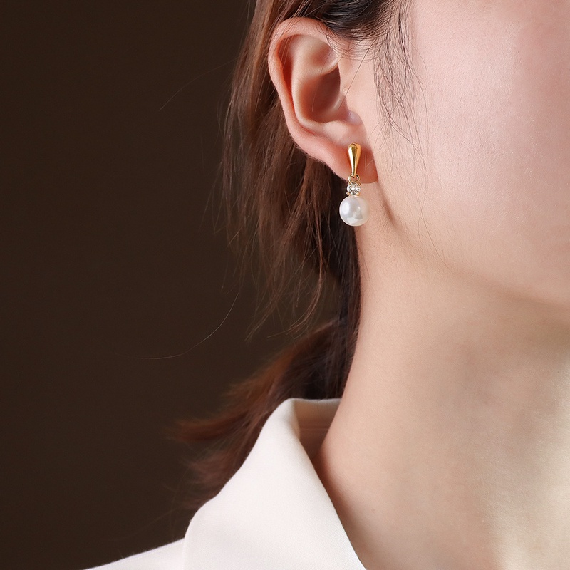 simple water drop pearl zircon earrings