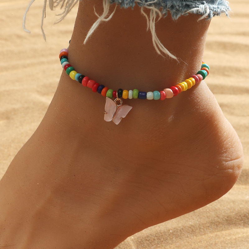 bohemian style butterfly color beaded anklet
