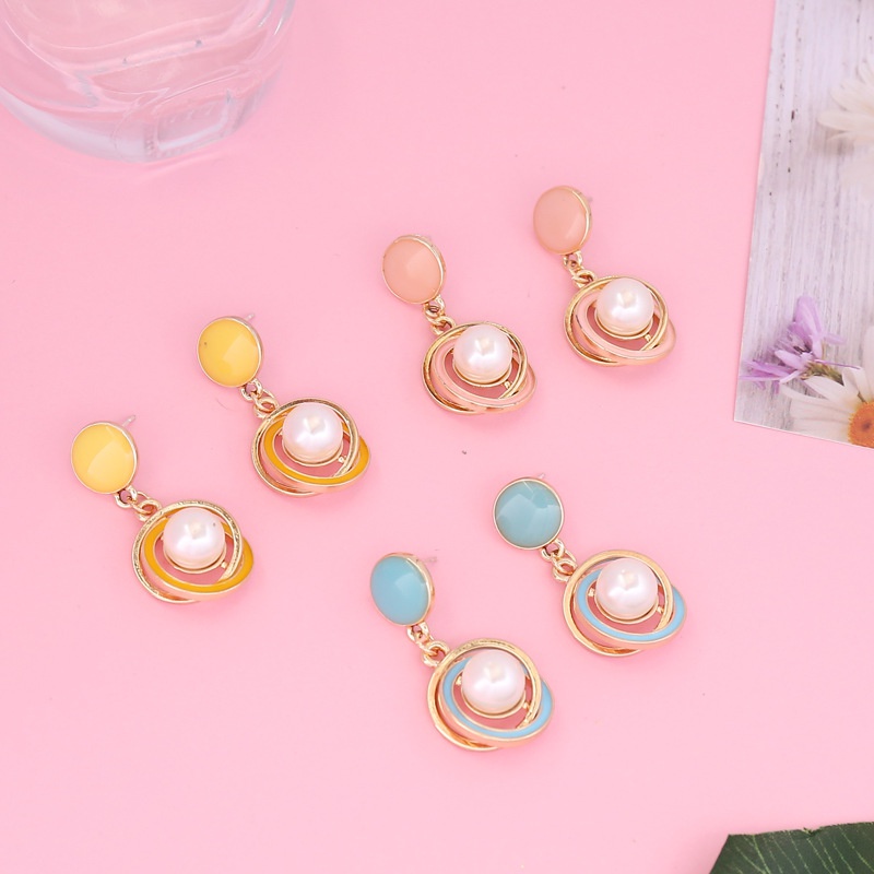 fashion multicolor geometric metal pearl earrings
