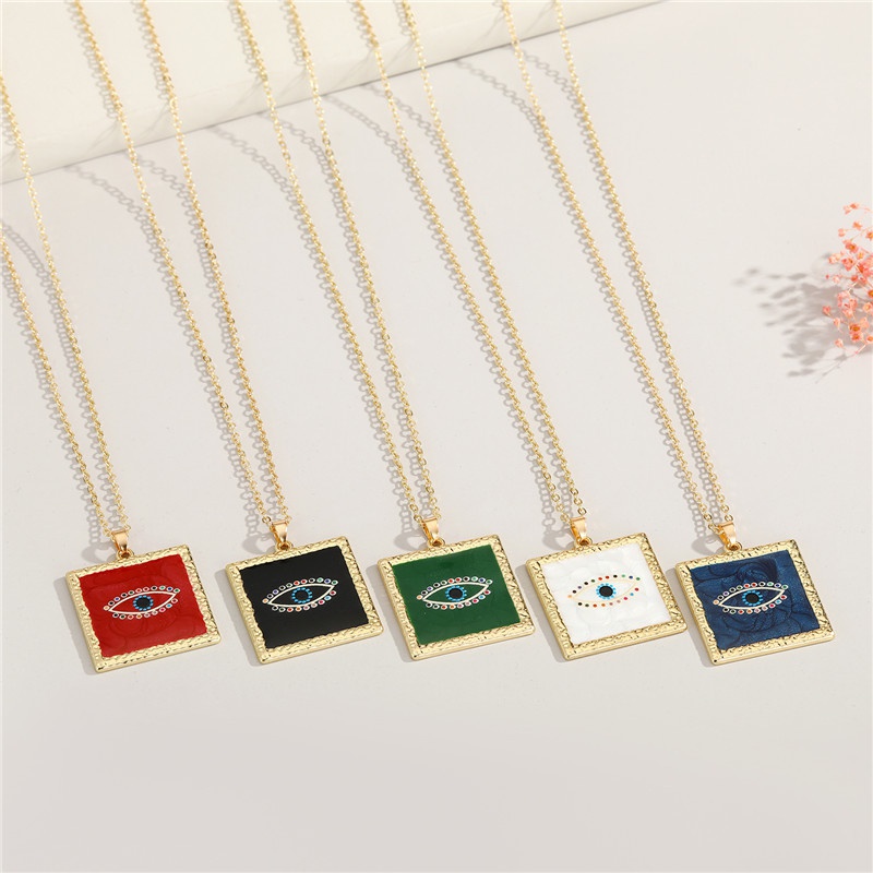 fashion simple square devils eye pendant dripping oil alloy necklace