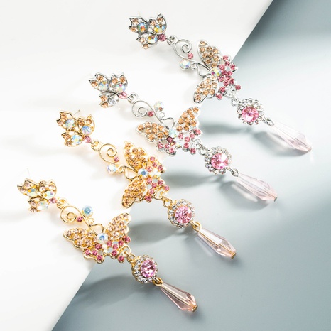 Korean pink apricot series diamond butterfly earrings's discount tags