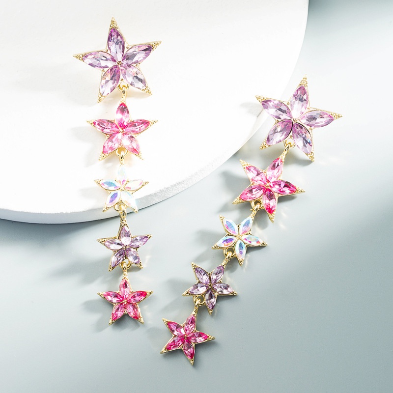 Korean fashion colorful fivepointed star earrings