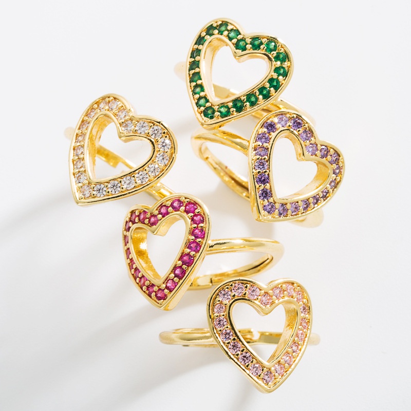 fashion hollow heartshaped copper plated gold microinlaid zircon ring