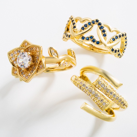 anillo de circón con incrustaciones de cobre de flor geométrica en forma de corazón de moda's discount tags