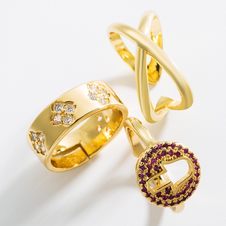 anillo de circón microincrustado de latón con flor de palma creativa de moda's discount tags