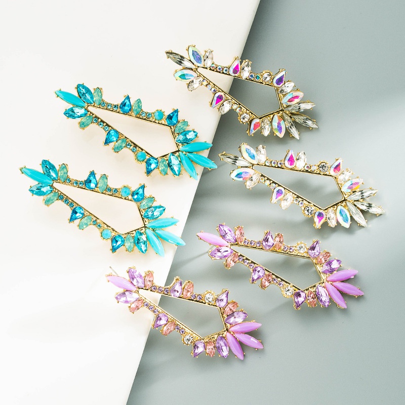 Fashion Color Rhinestone Tree Flower Geometric Alloy Earrings