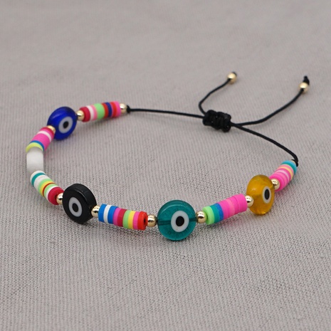 ethnic style candy color soft pottery glass eye bead couple bracelet's discount tags