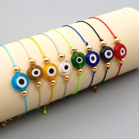 bohemian style glass demon eye acrylic gold bead bracelet's discount tags