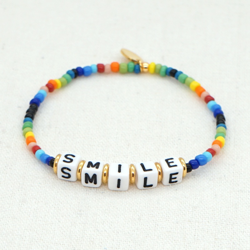 bohemian style rainbow rice beads smile letters beaded small bracelet